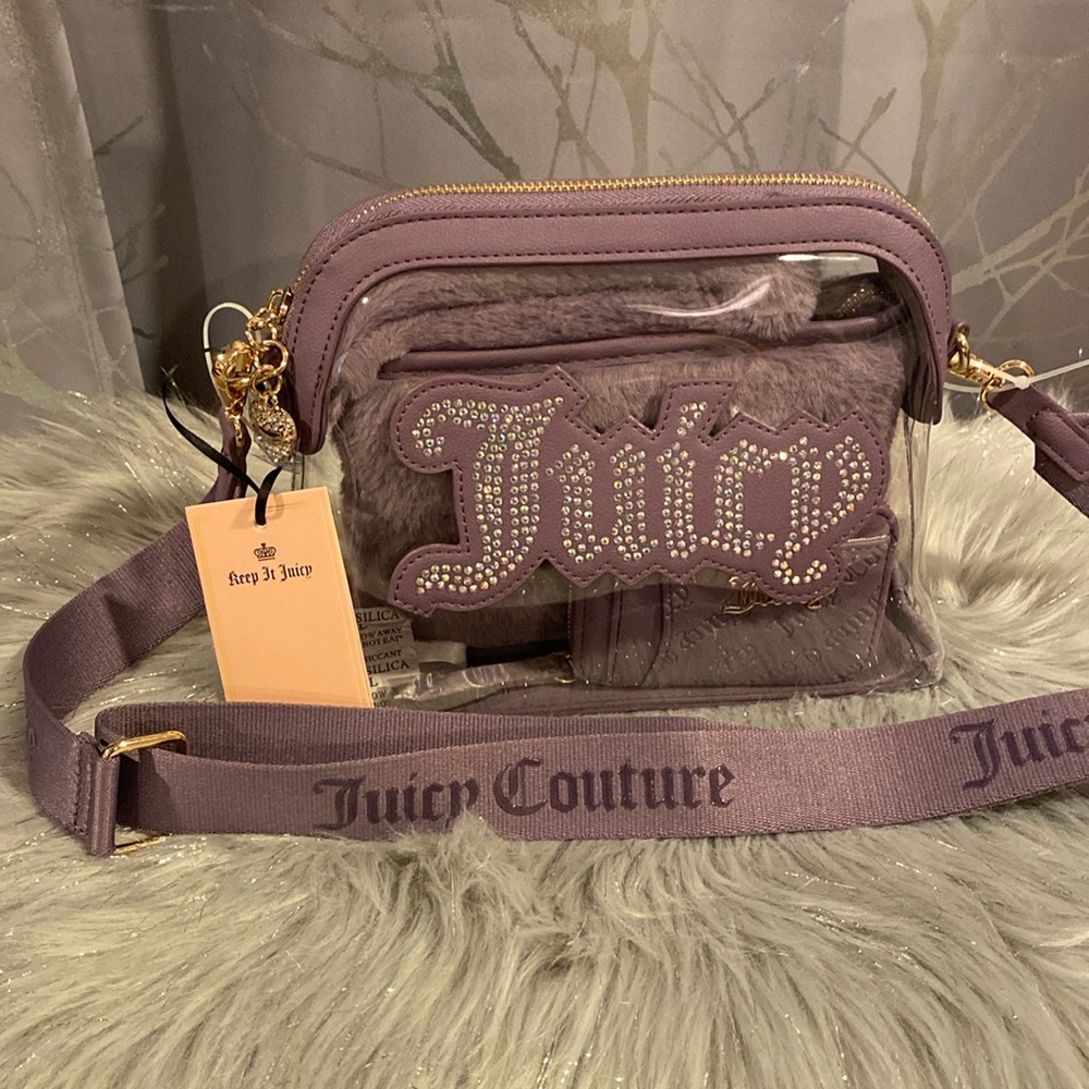 BNWT JUICY COUTURE Dusty Violet Purple Clear Dome Crossbody Bag Gift Set